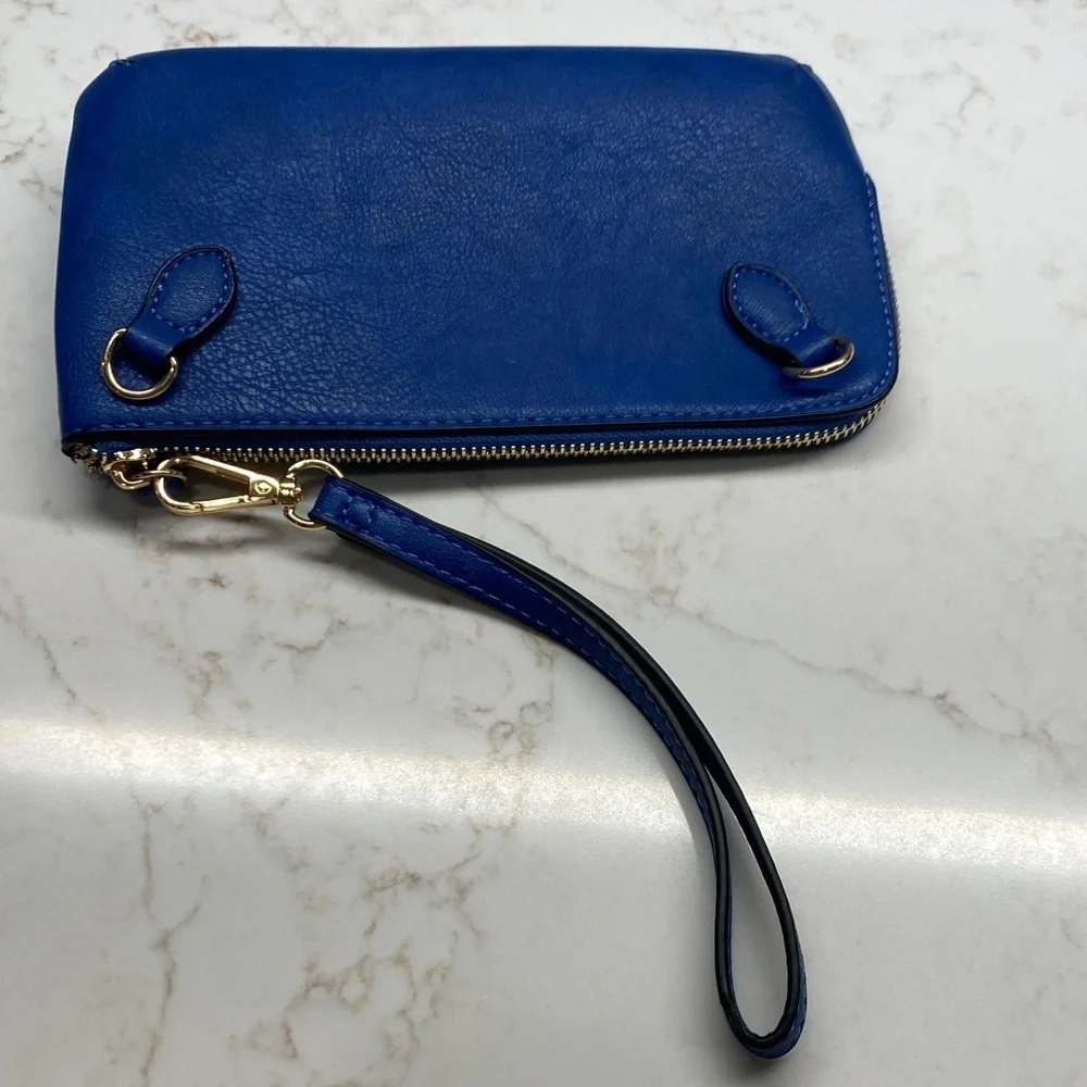 Jen & Co Crossbody Wristlet Convertible Vegan Leather Cobalt Blue 8” x 4.5”